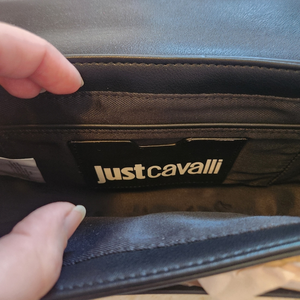 Just Cavalli Black Tiger Head-plaque Crossbody Bag Tracolla Italian Luxury  NWT - Picture 8 of 16